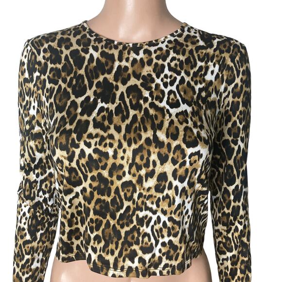 Wayf Crop Top Leopard Womens Medium Stretch Long Sleeve New - Picture 3 of 8